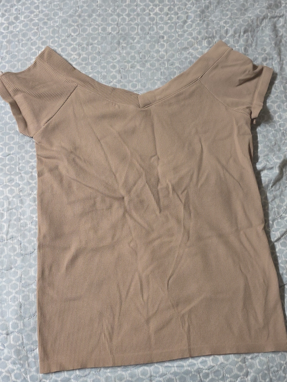 Ribbed Off-Shoulder Top in Taupe